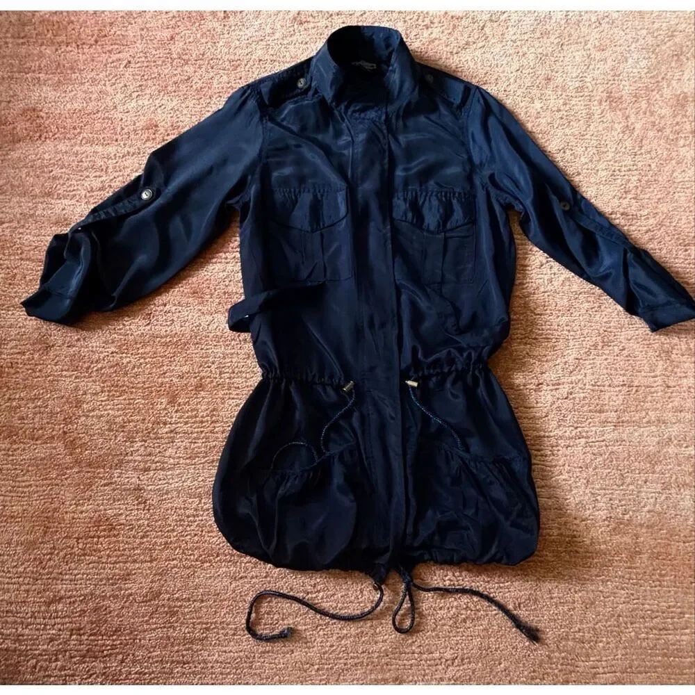 Angie Navy Blue Lightweight Utility Jacket Size S Satin Feel